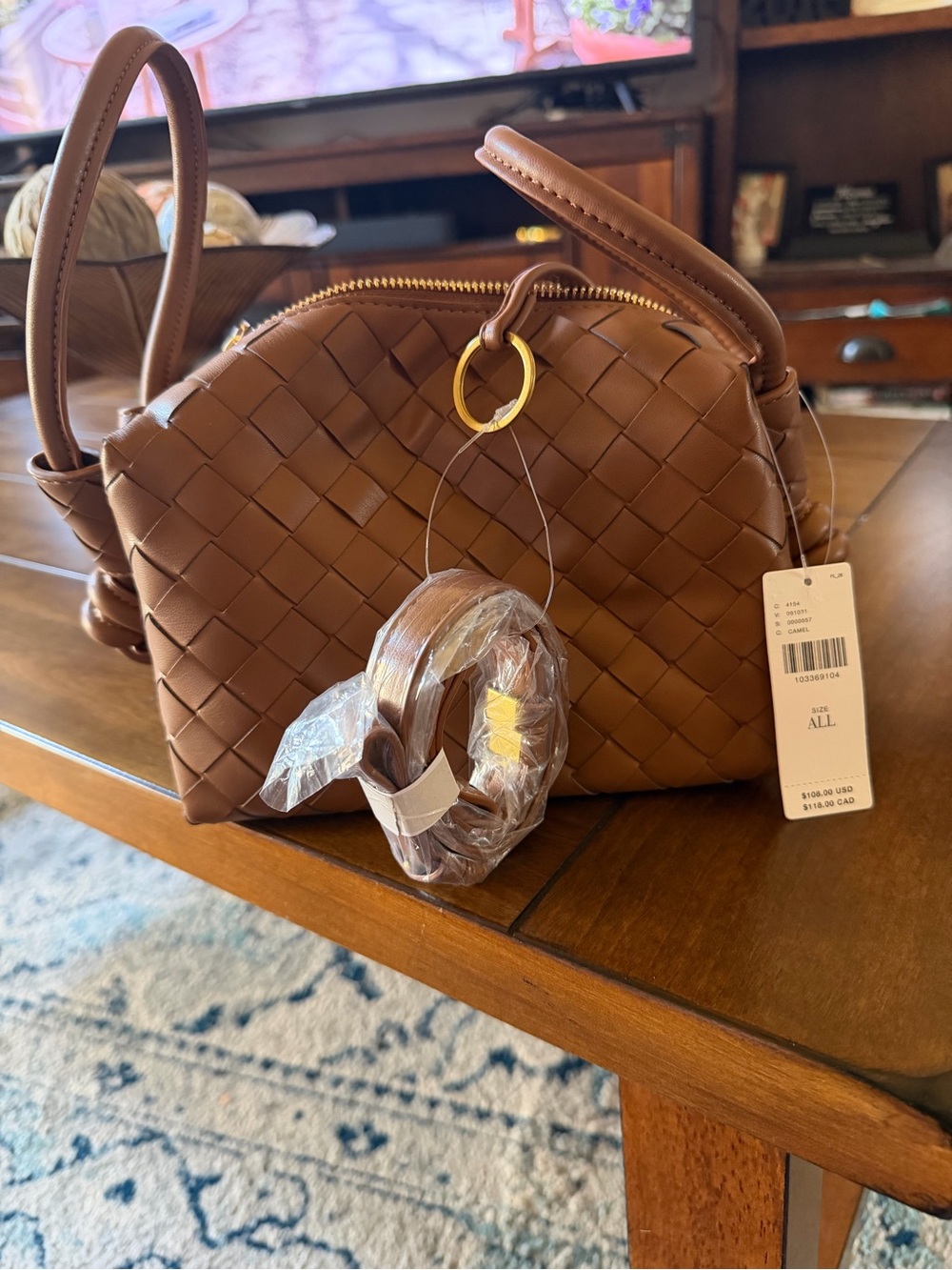 Anthropologie Woven Crossbody in Cognac Brown - Picture 2 of 7